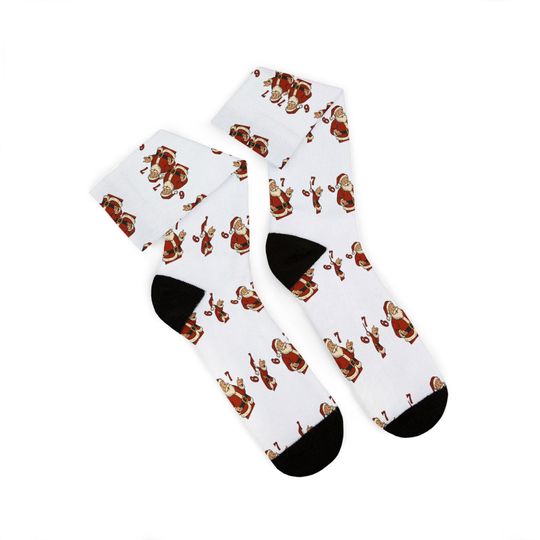 67 Santa Pattern Sublimation Socks | Christmas Holiday Novelty Socks