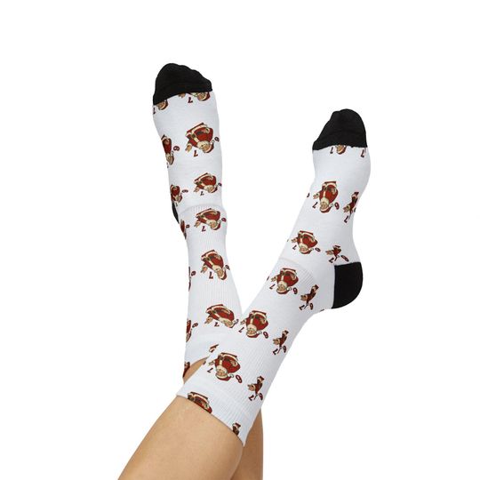 67 Santa Pattern Sublimation Socks | Christmas Holiday Novelty Socks