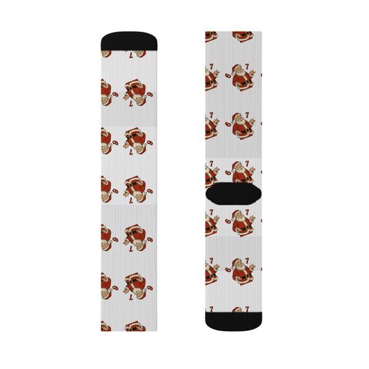 67 Santa Pattern Sublimation Socks | Christmas Holiday Novelty Socks