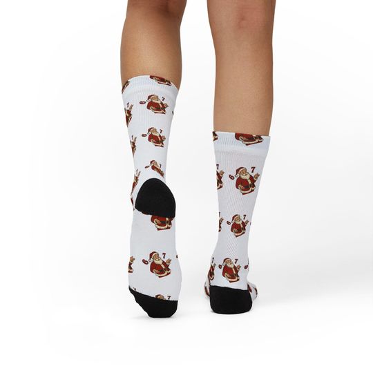 67 Santa Pattern Sublimation Socks | Christmas Holiday Novelty Socks