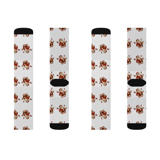 67 Santa Pattern Sublimation Socks | Christmas Holiday Novelty Socks