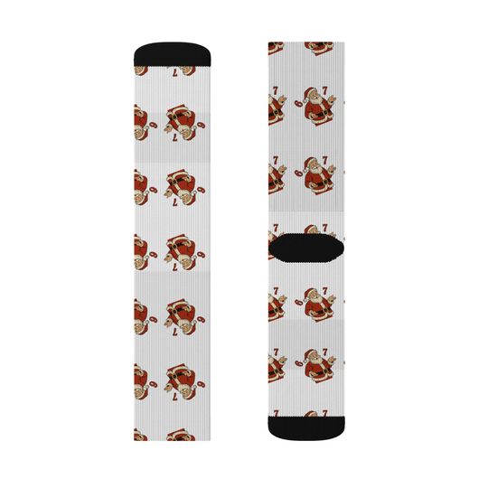 67 Santa Pattern Sublimation Socks | Christmas Holiday Novelty Socks
