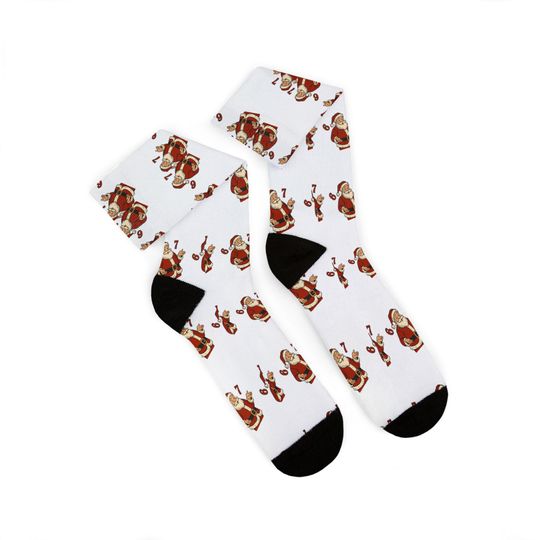 67 Santa Pattern Sublimation Socks | Christmas Holiday Novelty Socks