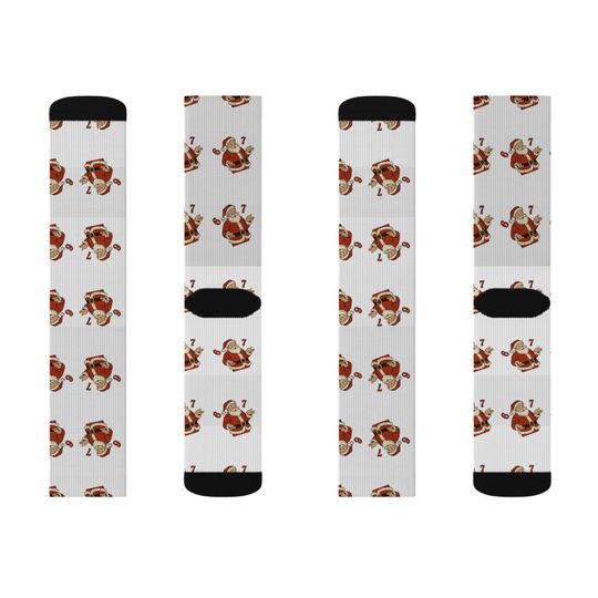 67 Santa Pattern Sublimation Socks | Christmas Holiday Novelty Socks