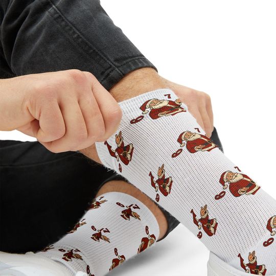 67 Santa Pattern Sublimation Socks | Christmas Holiday Novelty Socks