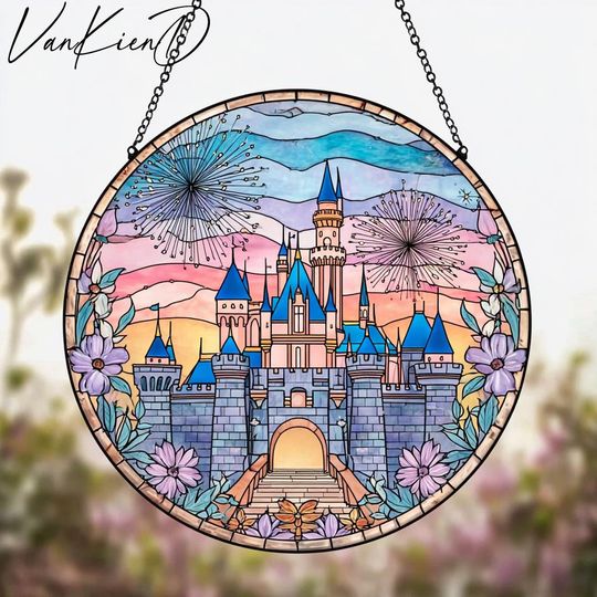 Tinkerbell Disney Castle Strained Glass Suncatcher, Magic Kingdom Suncatcher, Disney Castle Window Hanging, Disney Fairytale Suncatcher