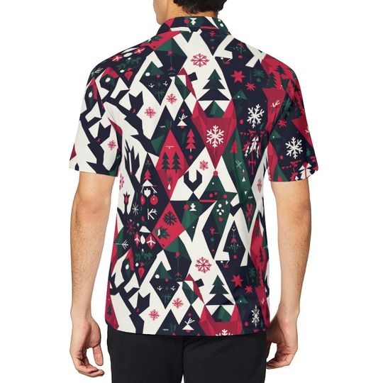 Nordic Christmas Polo Shirt: Abstract Festive Design