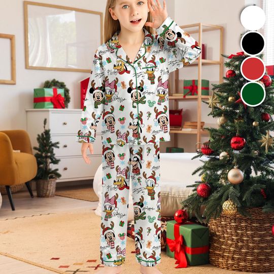 Disney Mickey and Friends Christmas Pajamas for Kids, Long Sleeve & Short Sleeve Pjsets, Minnie Mouse Goofy Daisy Donald Pluto,Gift For Kids