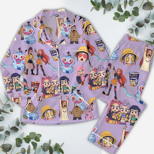 Kpop Demon Hunters Rumi Mira Zoey Pajamas Set, Women Kids K-pop Demon Hunters Sleepwear, Huntrix Merch PJs, Pajamas Set For Kids