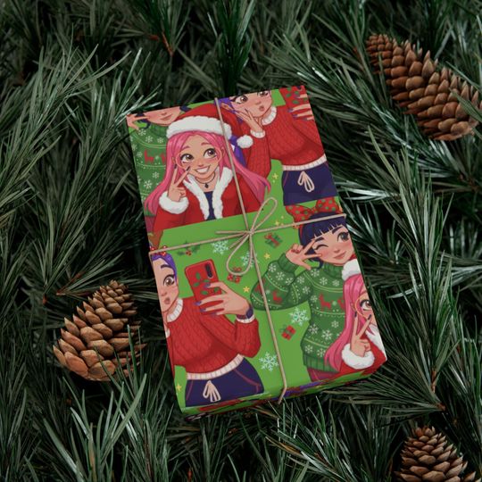 K-Pop Huntrix Festive Friends Christmas Gift Wrap: Eco-Friendly Holiday Wrapping Sheets