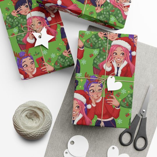 K-Pop Huntrix Festive Friends Christmas Gift Wrap: Eco-Friendly Holiday Wrapping Sheets
