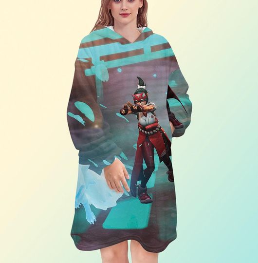 Overwatch 2 Kiriko Blanket Hoodie Oversized Fleece