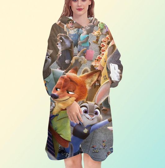 Zootopia Blanket Hoodie, Oversized Fleece Sweatshirt
