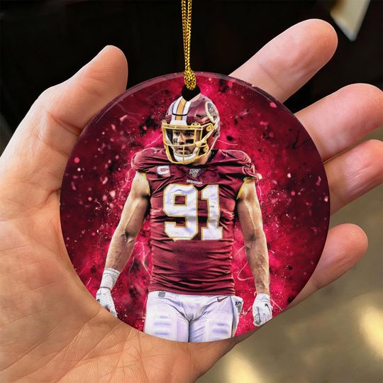Washington Commanders #91 Player Double Sided Ceramic Ornament, football Fan Holiday Decor, Unique Football Gift for Team Supporters