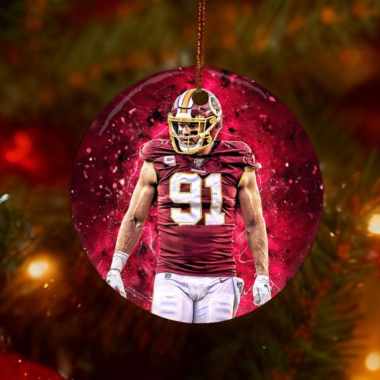 Washington Commanders #91 Player Double Sided Ceramic Ornament, football Fan Holiday Decor, Unique Football Gift for Team Supporters