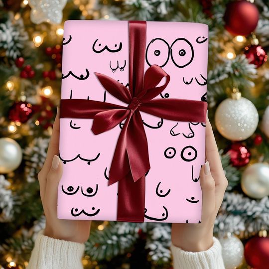 Pink Lady Wrapping Paper, Pink Lady Dark Meme Pattern Wrapping Funny Meme Gifts Paper, Trendy Christmas, Family Matching Christmas 2025
