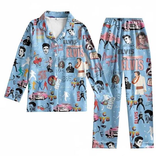 Elvis Presley Pajamas Set, King Long Sleeve Sleepwear, Rock and Roll Music Bridesmaid Pajamas, Christmas Themed Pajamas