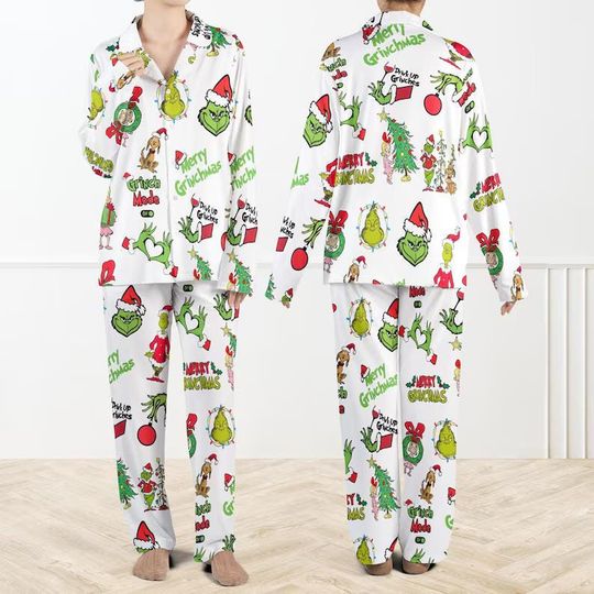 Funny Christmas Pajama Set for Women with Character Print
