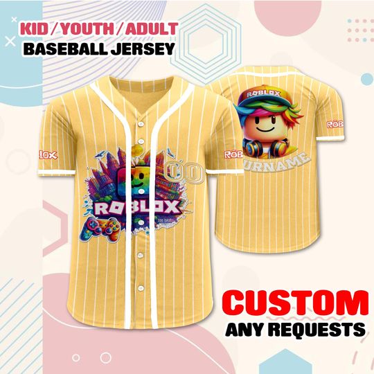 Custom Roblox Gaming Baseball Jersey, Kids Youth Teen Roblox Gift