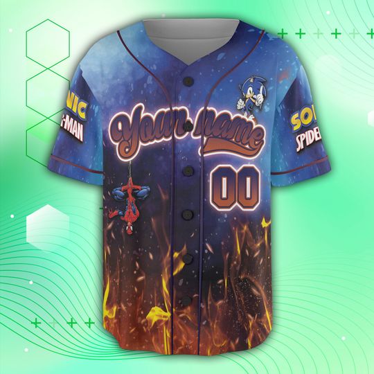 Custom Sonic and Spider Man Baseball Jersey, Personalized Gamer Jersey
