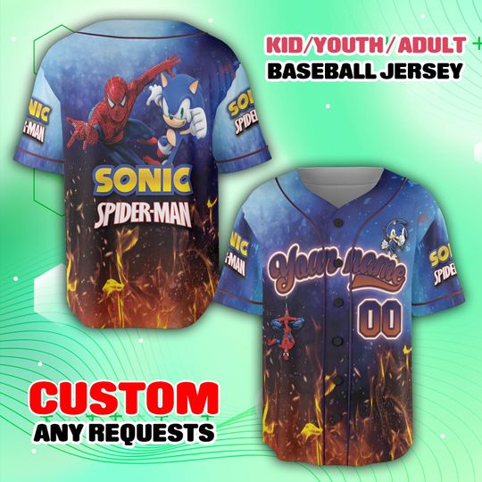 Custom Sonic and Spider Man Baseball Jersey, Personalized Gamer Jersey