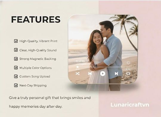 Personalized Photo Music Magnet, Custom Voicemail Gift