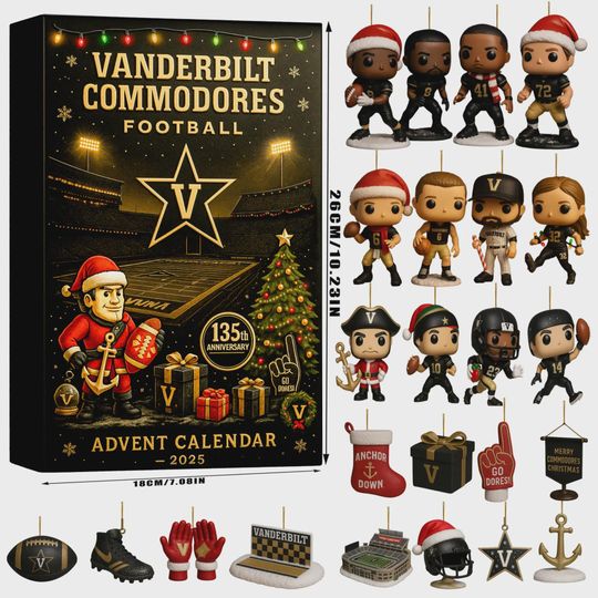 Vanderbilt Commodores Football Advent Calendar 2025, 135th Anniversary SEC Sports Ornament Set, Christmas Countdown Gift for Alumni
