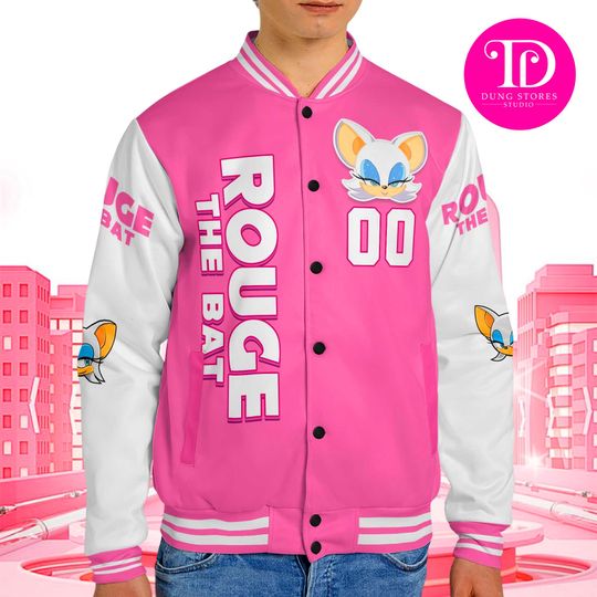 Personalized Rouge the Bat Baseball Jacket, Custom Sonic the Hedgehog Varsity Jacket, Kids Youth Adult Gamer Jacket, Anime Team Outfit