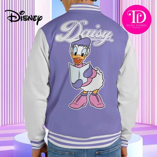 Custom Winter Daisy Varsity Jacket, Personalized Disney Jacket, Unisex Snap Button Windproof Jacket