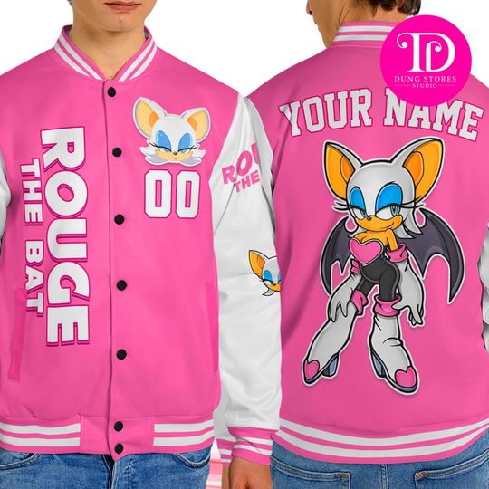 Personalized Rouge the Bat Baseball Jacket, Custom Sonic the Hedgehog Varsity Jacket, Kids Youth Adult Gamer Jacket, Anime Team Outfit