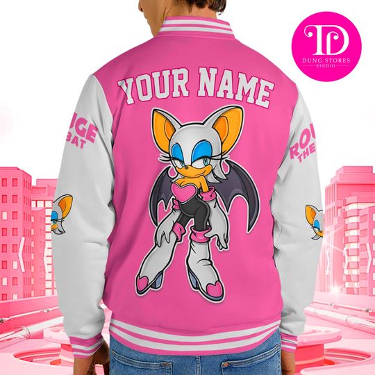 Personalized Rouge the Bat Baseball Jacket, Custom Sonic the Hedgehog Varsity Jacket, Kids Youth Adult Gamer Jacket, Anime Team Outfit