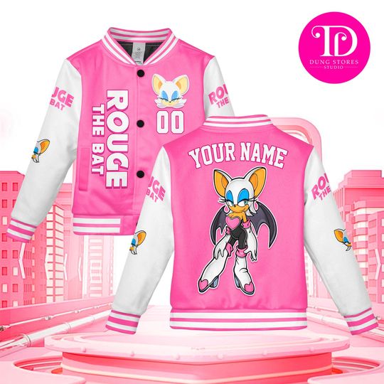 Personalized Rouge the Bat Baseball Jacket, Custom Sonic the Hedgehog Varsity Jacket, Kids Youth Adult Gamer Jacket, Anime Team Outfit