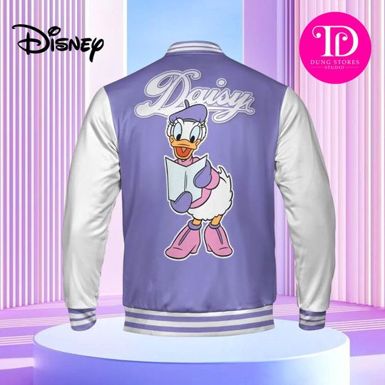 Custom Winter Daisy Varsity Jacket, Personalized Disney Jacket, Unisex Snap Button Windproof Jacket