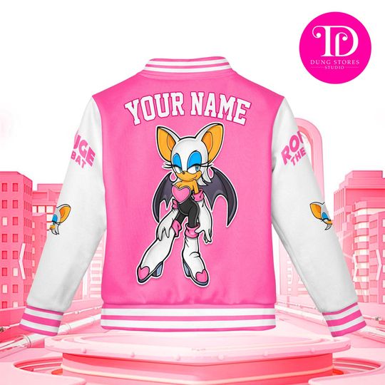 Personalized Rouge the Bat Baseball Jacket, Custom Sonic the Hedgehog Varsity Jacket, Kids Youth Adult Gamer Jacket, Anime Team Outfit