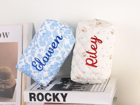Personalized Embroidered Makeup Bag, Custom Floral Cosmetic Pouch, Travel Makeup Bag, Bridesmaid Gift