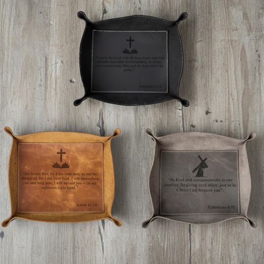 Religious Leather Catchall Tray: Christian Design