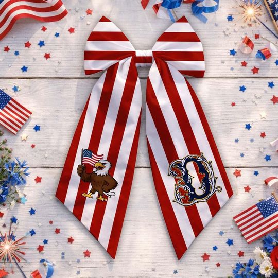 Patriotic Wreath Sash, 4th of July Door Wreath Bow, Personalized Initial Wreath Ribbon, American Flag Front Door Decor, Memorial Day Decor