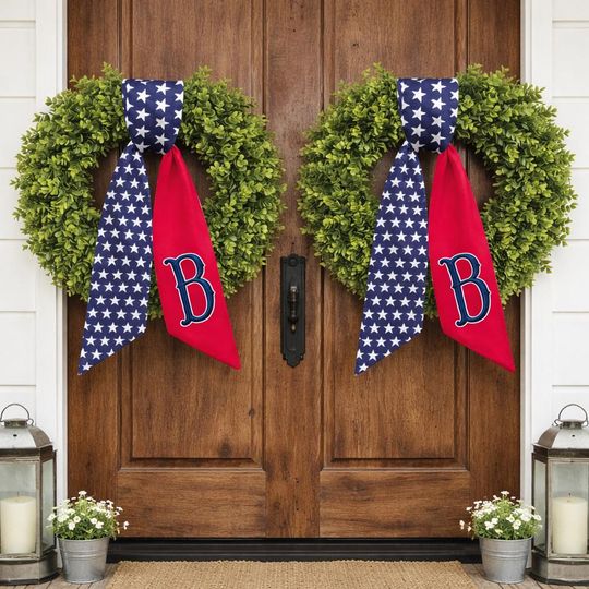 Personalized American Flag Wreath Sash Bow, Custom Family Initial Name 4th July Door Decor, Patriotic Home Decor