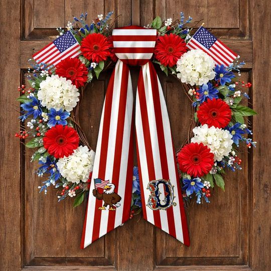 Patriotic Wreath Sash, 4th of July Door Wreath Bow, Personalized Initial Wreath Ribbon, American Flag Front Door Decor, Memorial Day Decor