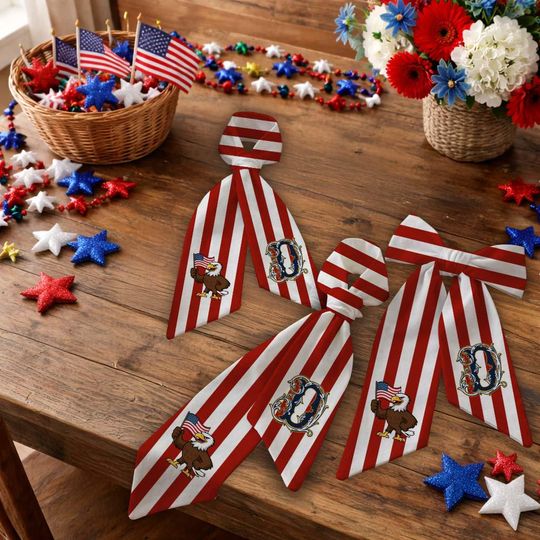 Patriotic Wreath Sash, 4th of July Door Wreath Bow, Personalized Initial Wreath Ribbon, American Flag Front Door Decor, Memorial Day Decor