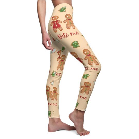 Holiday Gingerbread Print Leggings with Christmas Cookie Pattern