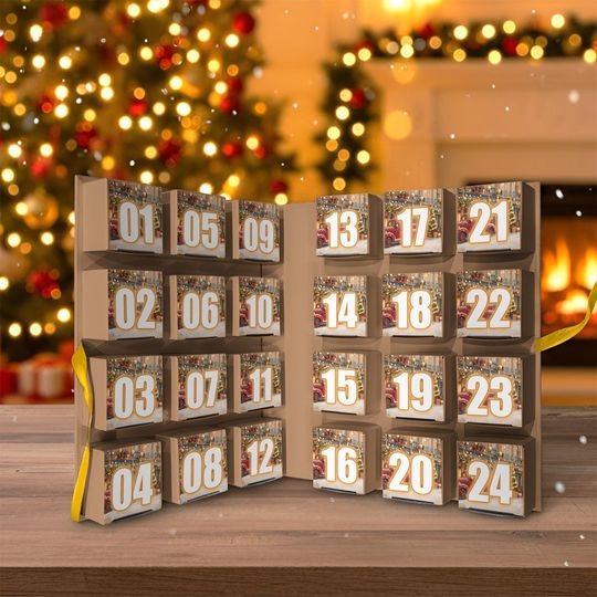 Personalized Christmas Highland Cow Advent Calendar, Gift For Highland Cow Lovers, Acrylic Blind Box Countdown Calendar With Ornaments