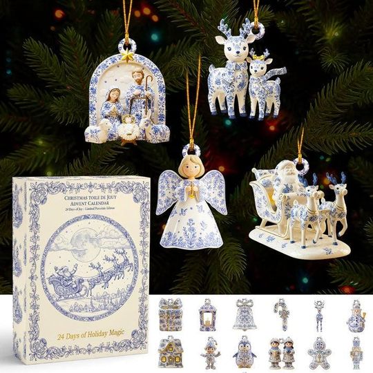 Christmas Toile De Jouy Christian Advent Calendar, Gift For Jesus Lover, Faith Based, Christian Home Decor, Christmas Countdown Calendar