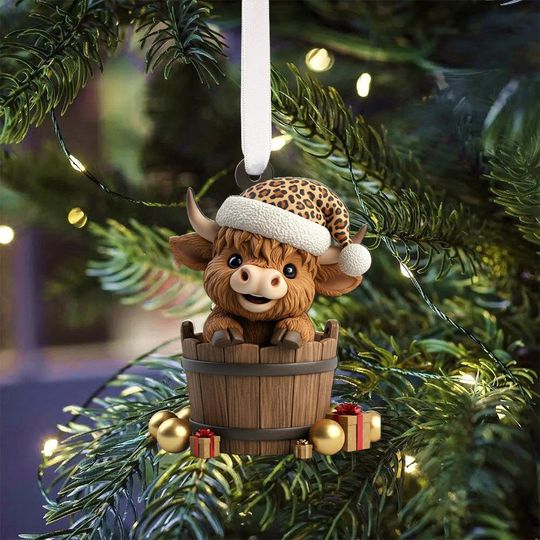 Personalized Christmas Highland Cow Advent Calendar, Gift For Highland Cow Lovers, Acrylic Blind Box Countdown Calendar With Ornaments