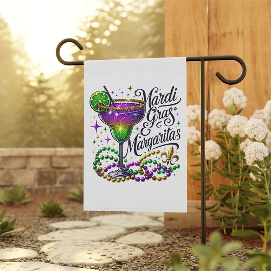 Mardi Gras Margaritas Garden Flag, House Banner with Beads and Fleur-de-Lis