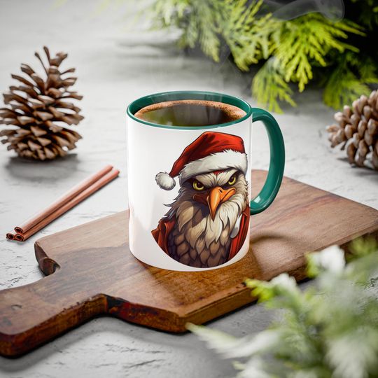 Eagle Santa Coffee Mug, Festive Holiday Ceramic Drinkware