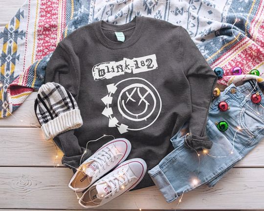 Blink Rock Band Graphic 182 Sweatshirt | Smiley Shirt Face BlinksSweatshirt