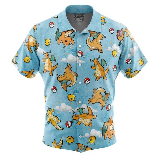 Dragonite Pattern Hawaiian Shirt Unisex Summer Vacation Beach Wear Tropical Button-Up