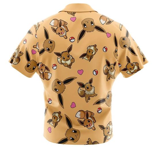 Eevee Pattern Hawaiian Shirt Unisex Summer Vacation Beach Casual Button Up