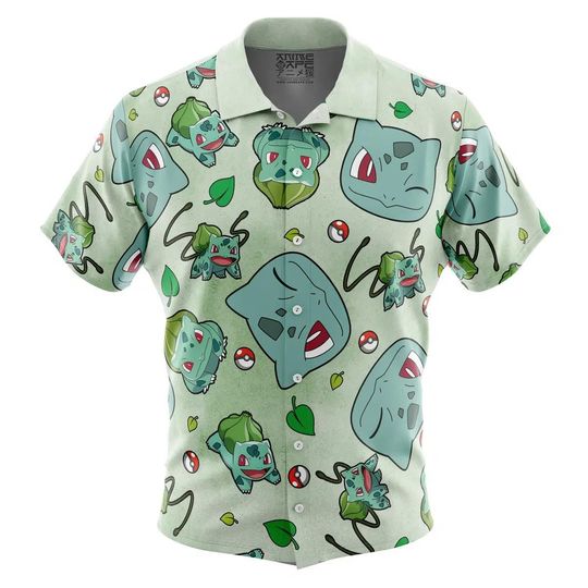 Bulbasaur Pattern Hawaiian Shirt Unisex Summer Beach Vacation Tropical Button-Up